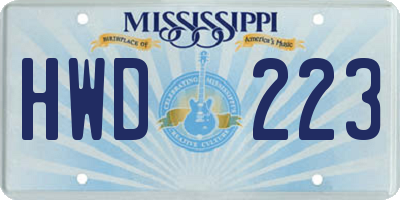 MS license plate HWD223