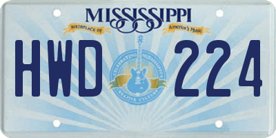 MS license plate HWD224
