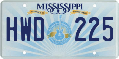 MS license plate HWD225