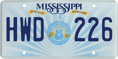 MS license plate HWD226