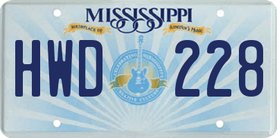 MS license plate HWD228