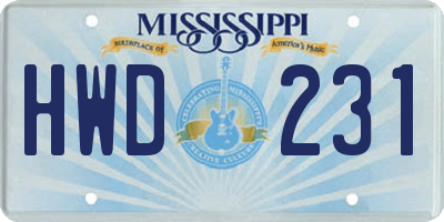 MS license plate HWD231