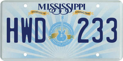 MS license plate HWD233