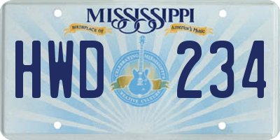 MS license plate HWD234