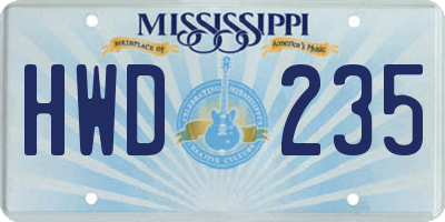 MS license plate HWD235