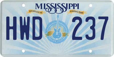 MS license plate HWD237