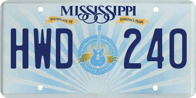 MS license plate HWD240