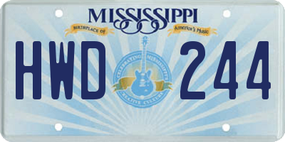 MS license plate HWD244