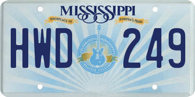 MS license plate HWD249