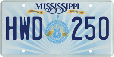 MS license plate HWD250