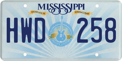 MS license plate HWD258