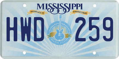 MS license plate HWD259