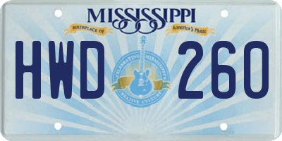 MS license plate HWD260