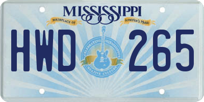 MS license plate HWD265