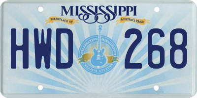 MS license plate HWD268