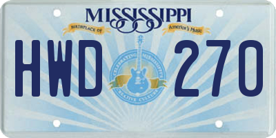 MS license plate HWD270