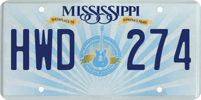 MS license plate HWD274
