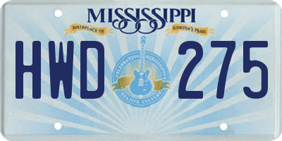 MS license plate HWD275