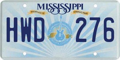 MS license plate HWD276
