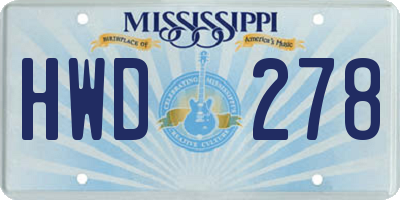 MS license plate HWD278