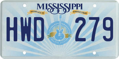 MS license plate HWD279
