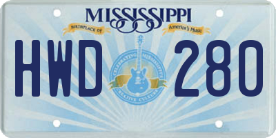 MS license plate HWD280