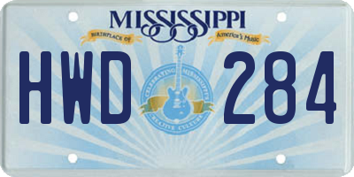 MS license plate HWD284