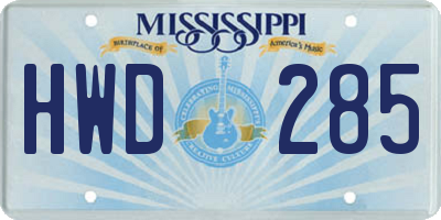 MS license plate HWD285