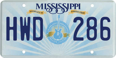 MS license plate HWD286