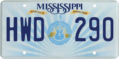 MS license plate HWD290