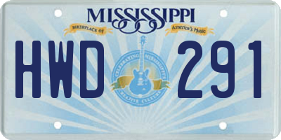 MS license plate HWD291