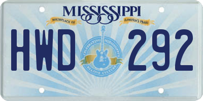 MS license plate HWD292