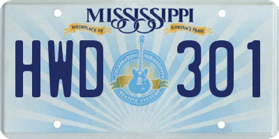 MS license plate HWD301