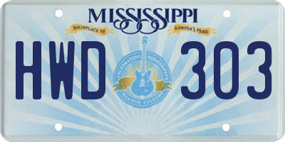 MS license plate HWD303