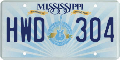 MS license plate HWD304