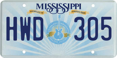 MS license plate HWD305