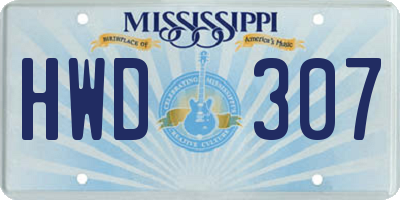 MS license plate HWD307