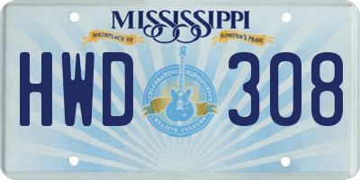 MS license plate HWD308