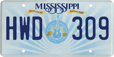 MS license plate HWD309