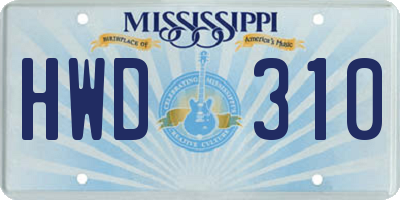 MS license plate HWD310
