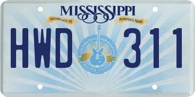 MS license plate HWD311