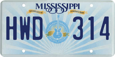 MS license plate HWD314