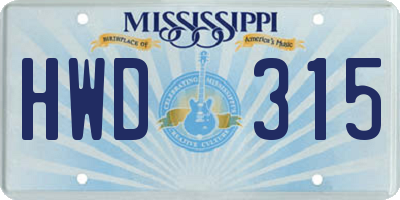MS license plate HWD315