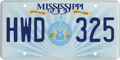 MS license plate HWD325