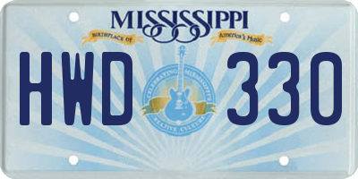 MS license plate HWD330