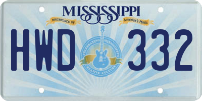 MS license plate HWD332