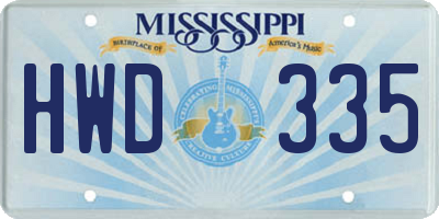 MS license plate HWD335