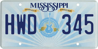 MS license plate HWD345