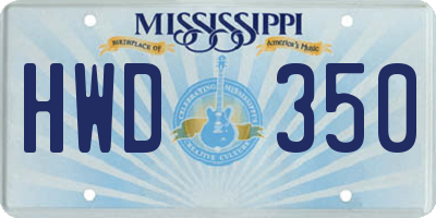 MS license plate HWD350
