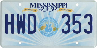 MS license plate HWD353
